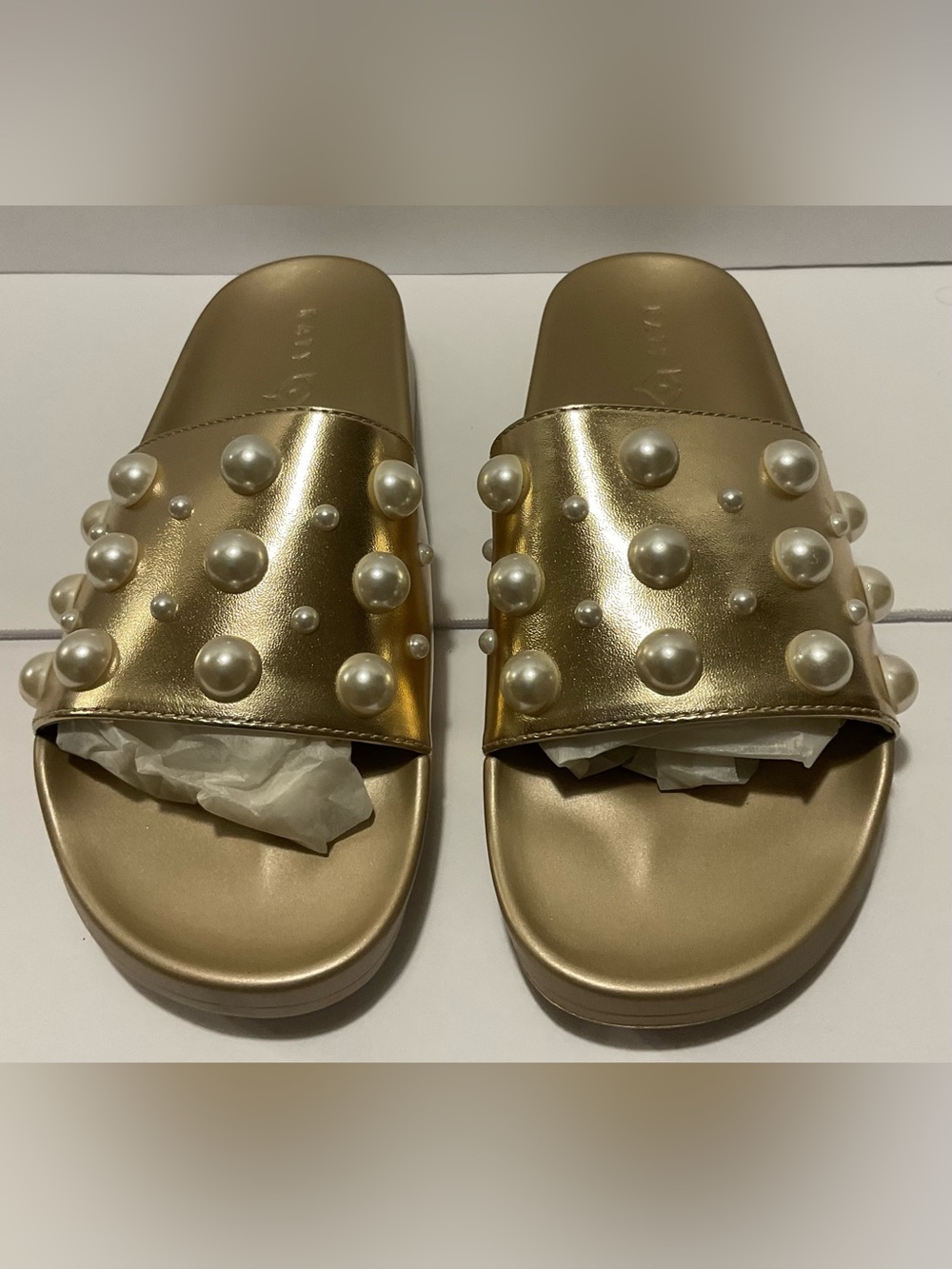 NWT - Katy Perry ‘Jimmi’ Slide Sandals Gold Pearl-Embellished - Sz 6M
